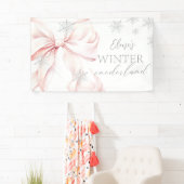 Roze Winter Onederland Zilveren Glitter 1e Verjaar Spandoek (Insitu)