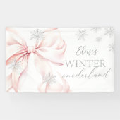 Roze Winter Onederland Zilveren Glitter 1e Verjaar Spandoek (Horizontaal)