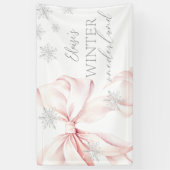 Roze Winter Onederland Zilveren Glitter 1e Verjaar Spandoek (Verticaal)