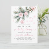 Roze Winter Ornamenten op Pine Fir Baby Girl Showe Kaart (Staand voorkant)