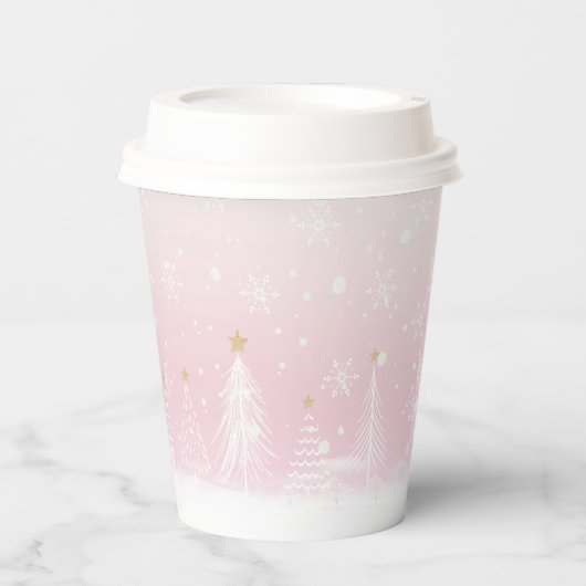 Roze Winter Paper cup Papieren Bekers (Voorkant)