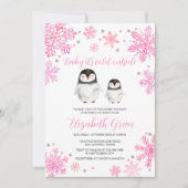 Roze Winter Pinguïn Baby Shower Kaart (Voorkant)