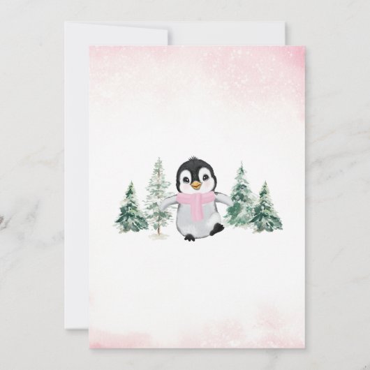Roze Winter Pinguïn Verjaardagsfeest Kaart (Achterkant)