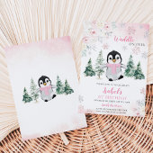 Roze Winter Pinguïn Verjaardagsfeestje Kaart
