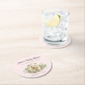 Roze Winter Polar Beer Genderneutraal Baby shower Ronde Kartonnen Onderzetter (Insitu)