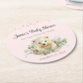 Roze Winter Polar Beer Genderneutraal Baby shower Ronde Kartonnen Onderzetter (Gebogen)