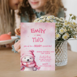 Roze Winter Polar Beer Sneeuwvlokken Verjaardagsfe Kaart