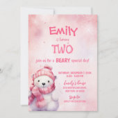 Roze Winter Polar Beer Sneeuwvlokken Verjaardagsfe Kaart (Voorkant)