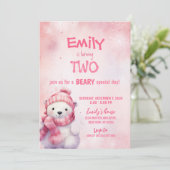 Roze Winter Polar Beer Sneeuwvlokken Verjaardagsfe Kaart (Staand voorkant)