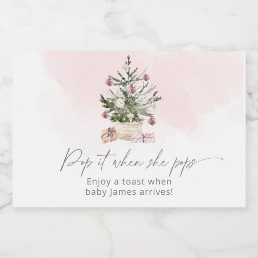 Roze winter pop als ze pop sparkling wijnetiket (Enkel label)