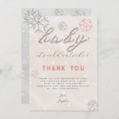 Roze Winter Rhinestones Baby shower Hartelijk dank Kaart (Voorkant / Achterkant)