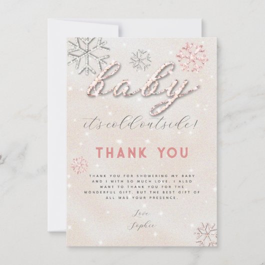 Roze Winter Rhinestones Baby shower Hartelijk dank Kaart (Voorkant)