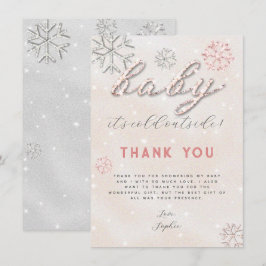 Roze Winter Rhinestones Baby shower Hartelijk dank Kaart