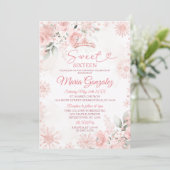 Roze Winter Roos Gouden Bloem Sweet 16 Verjaardag Kaart (Staand voorkant)