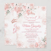 Roze Winter Roos Gouden Bloem Sweet 16 Verjaardag Kaart (Voorkant / Achterkant)