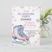 Roze winter schaatsuitnodiging kaart (Staand voorkant)