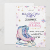 Roze winter schaatsuitnodiging kaart (Voorkant / Achterkant)