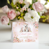 Roze Winter Schattige Beer is een meisje Baby show Bedankkaart