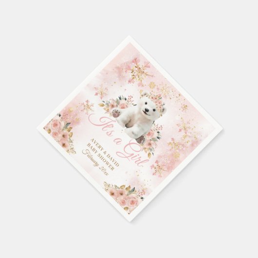 Roze Winter Schattige Beer is een meisje Baby show Servet (Hoek)