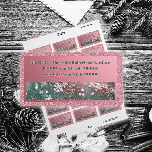 Roze Winter Setting Elegante Kerstmis Etiket
