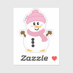 Roze Winter Sneeuwman Sticker