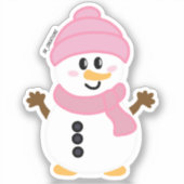 Roze Winter Sneeuwman Sticker (Voorkant)