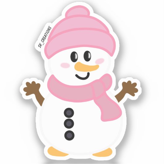 Roze Winter Sneeuwman Sticker (Voorkant)