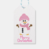 Roze Winter Sneeuwman Vrolijk Kerstfeest Cadeaulabel (Voorkant)