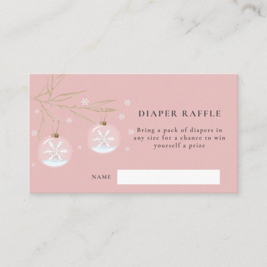 Roze Winter Sneeuwvlok Baby shower Luier Raffle Informatiekaartje (Voorkant)