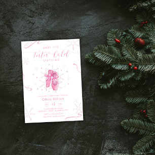 Roze Winter Sneeuwvlok Ballerina Baby Shower Kaart