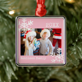 Roze Winter Sneeuwvlok Foto Kerstmis Metalen Ornament