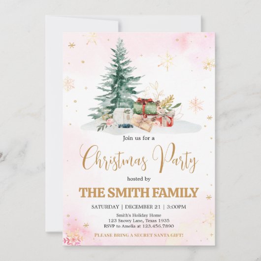 Roze Winter Sneeuwvlokken Kerstfeest Kaart (Voorkant)