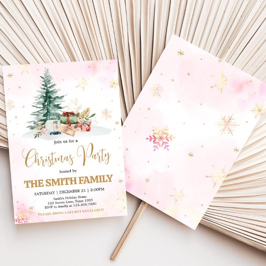 Roze Winter Sneeuwvlokken Kerstfeest Kaart