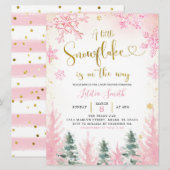 Roze Winter Snowflake Baby shower Kaart (Voorkant / Achterkant)