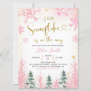 Roze Winter Snowflake Baby shower Kaart