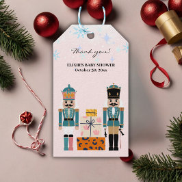 Roze Winter Snowflakes Notenkraker Baby shower Cadeaulabel