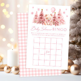 Roze Winter Teddybeer Babymetsel Feestspel Bingo