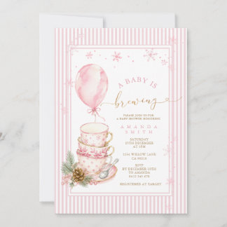 Roze Winter Thee Party Strepen Baby Shower Kaart