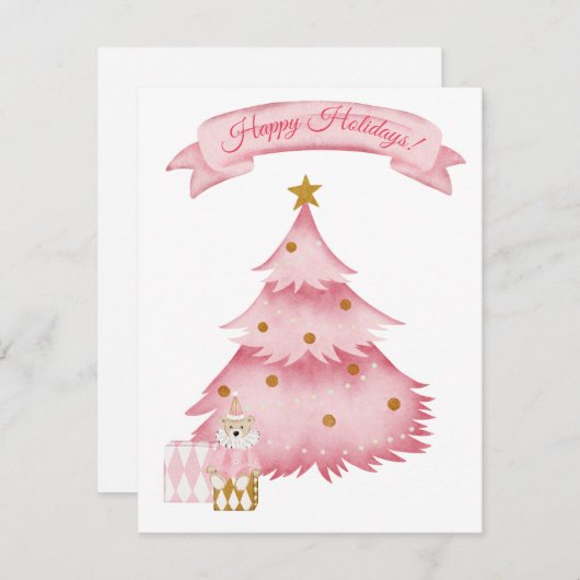 Roze winter vakantie kinderen  feestdagenkaart (Voorkant / Achterkant)