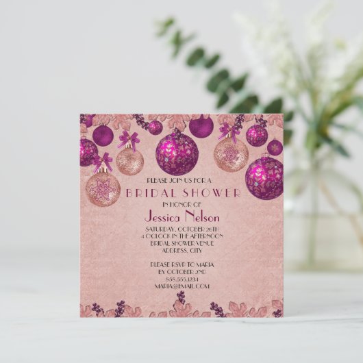 Roze Winter Vakantie Ornamenten Vrijgezellenfeest Kaart (Staand voorkant)