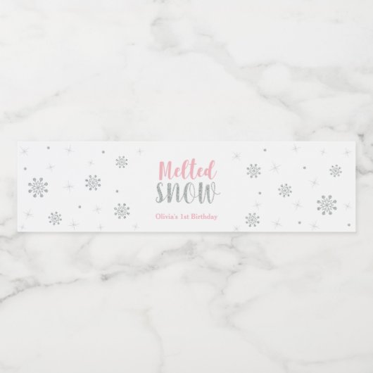 Roze Winter Verjaardagsfeestje Waterfles Label Waterfles Etiket (Enkel label)