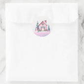 Roze Winter Village Gingerbread House Ronde Sticker (Tas)