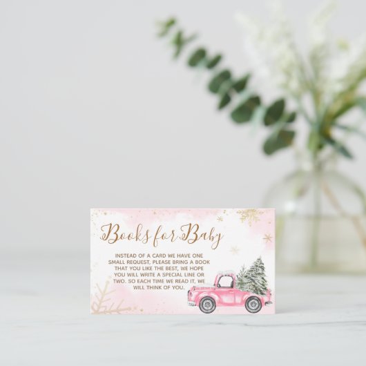 Roze Winter Vrachtwagen Baby shower Boeken voor Ba Informatiekaartje (Staand voorkant)
