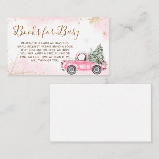 Roze Winter Vrachtwagen Baby shower Boeken voor Ba Informatiekaartje (Voorkant / Achterkant)