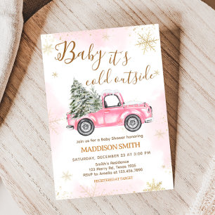 Roze Winter Vrachtwagen Baby shower Kaart