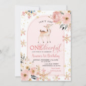 Roze Winter Wonderful Snowflake Bloemen Verjaardag Kaart (Voorkant)