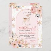 Roze Winter Wonderful Snowflake Bloemen Verjaardag Kaart (Voorkant / Achterkant)