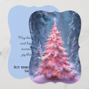 Roze Winter Wonderland Aanpasbare Handtekening Feestdagenkaart