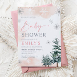 Roze Winter Wonderland Baby Meisje Shower Kaart