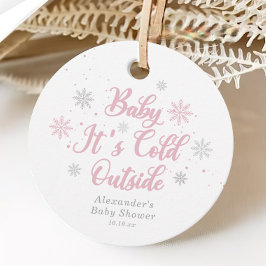 Roze Winter Wonderland Baby shower Bedankjes Labels